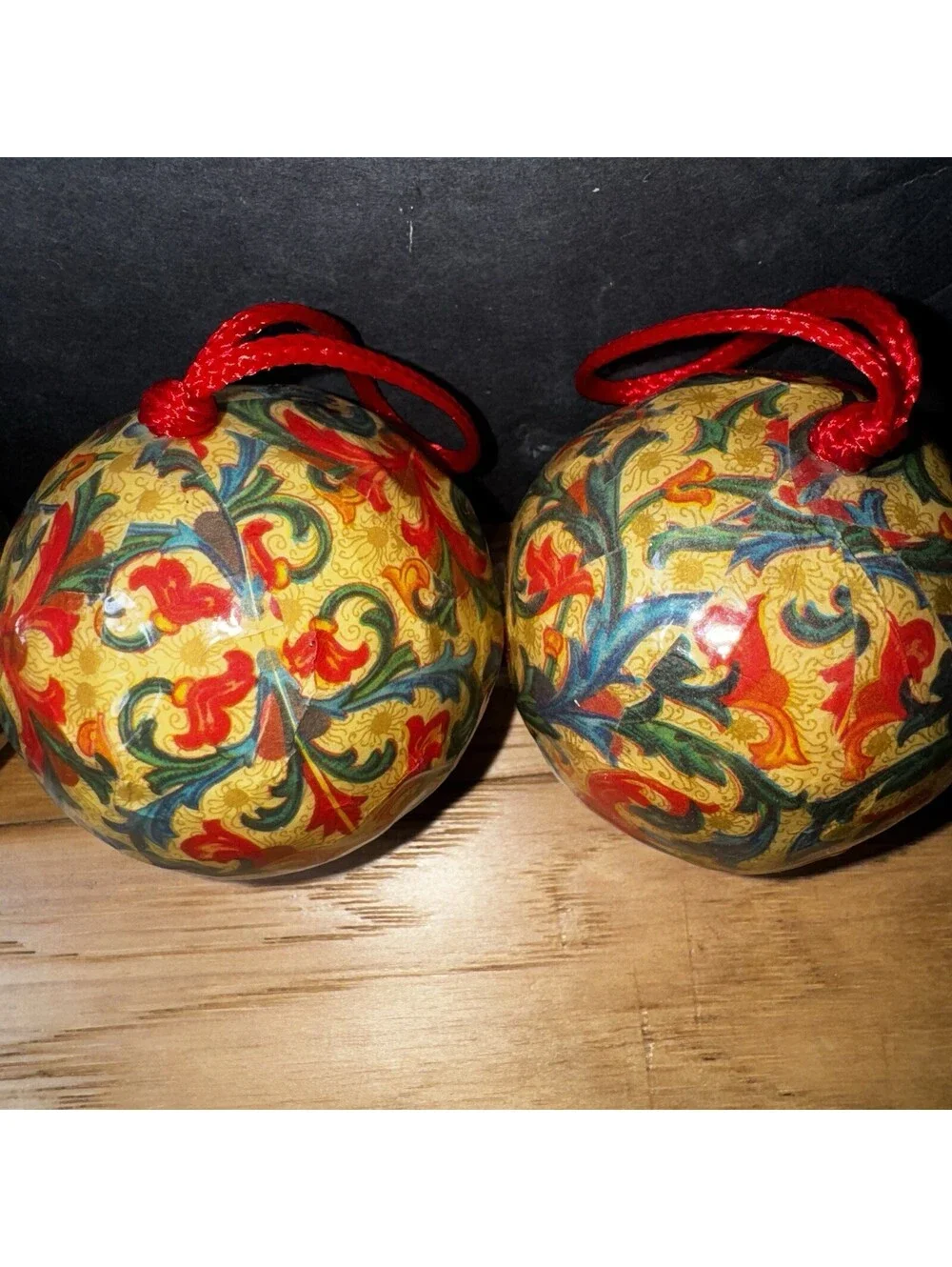 Set of 4 Vintage Floral Christmas Tree Ornaments 2.5” Decoupage Baubles Hanging